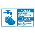 National Marker Co Bilingual Plastic Sign - Notice Wash Hands Before Returning To Work NBA8R
